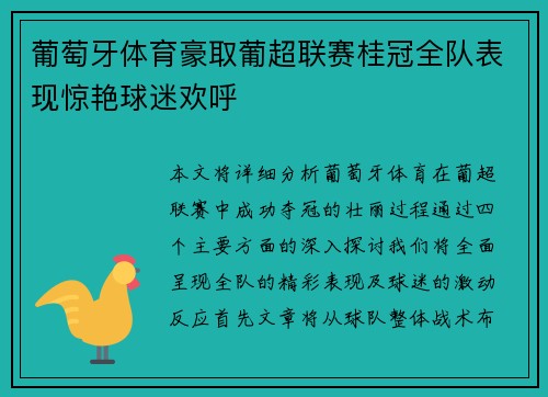 葡萄牙体育豪取葡超联赛桂冠全队表现惊艳球迷欢呼 葡萄牙体育豪取葡超联赛桂冠全队表现惊艳球迷欢呼
